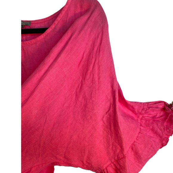 PIAZZA DEL TEMPIO FUCHSIA 100% LINEN SUMMER TOP (SZ M / OVERSIZED) - Picture 4 of 8